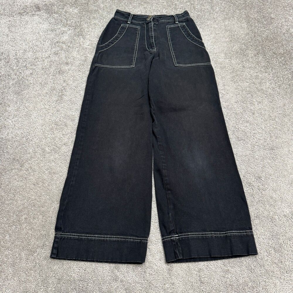 Urban Outfitters High Rise Wide Leg Denim Jeans Womens 2 Black Contrast Stitch